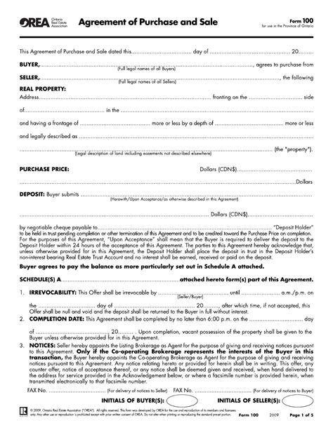 Free Ontario Agreement Of Purchase And Sale Form Pdf 1796kb 5