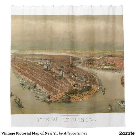 Vintage Pictorial Map Of New York City 1874 Shower Curtain Zazzle