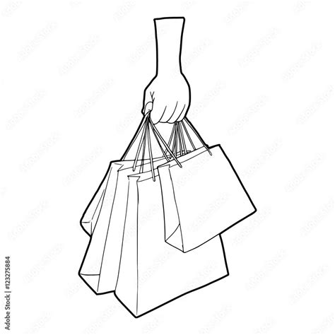 A Hand Holding Shopping Bags Icon Outline Illustration Of A Hand Holding Shopping Bags Vector