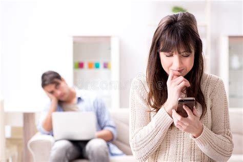 The Couple Cheating On Each Other At Home Stock Image Image Of