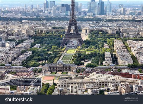 Paris France Aerial City View Eiffel Tower And La Defense District