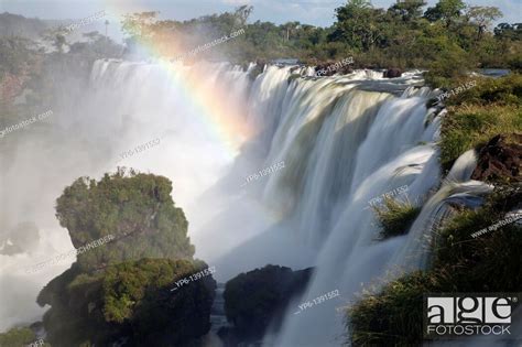 Iguazu Falls With Rainbow Iguazu National Park Argentina Stock Photo
