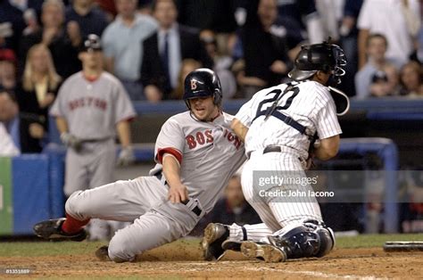 Boston Red Sox Mark Bellhorn In Action Making Home Plate Slide Vs