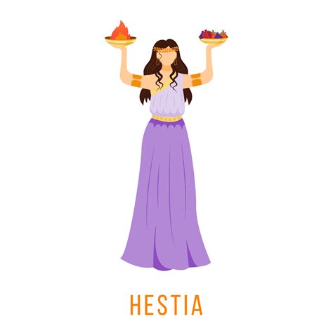 Hestia Flat Vector Illustration Ancient Greek Deity Virgin Goddess Of Hearth Family Home