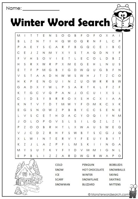 Winter Word Search Monster Word Search