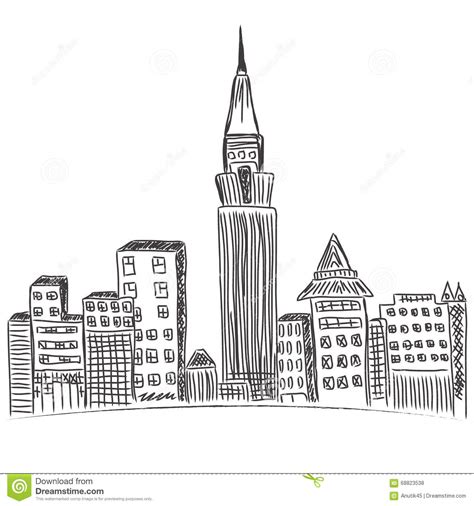 New York City Downtown City Skyline Sketch Stock Vector