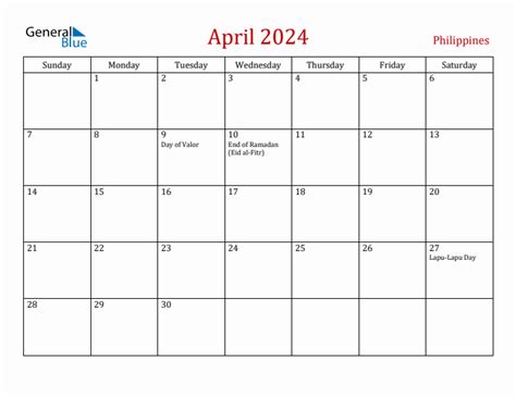 2024 April Calendar With Holidays Philippines Pdf September And