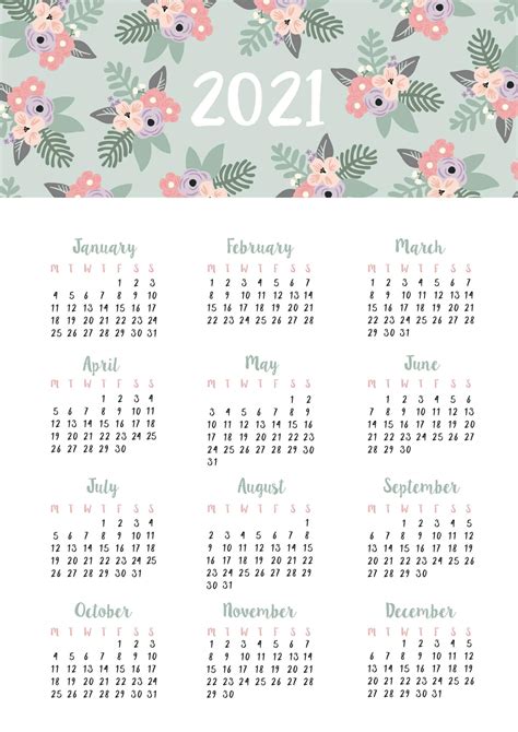 2021 mini desk calendar, it's very cute and practical planner supplies. Yearly Calendar 2021 Cute Printable | Free Printable ...