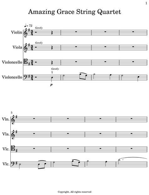 Amazing Grace String Quartet Sheet Music For Violin Viola Cello
