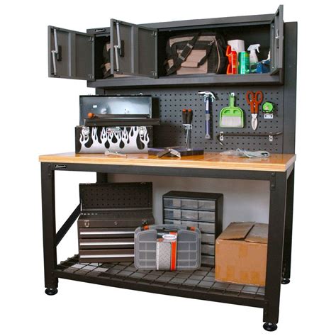 Homak Garage Series 5 ft. Industrial Steel Workbench with Cabinet