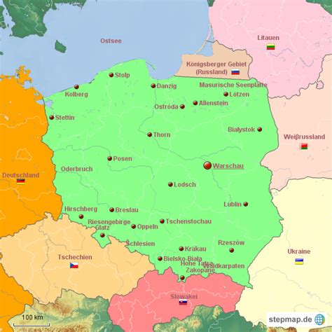 Stepmap Vorlage Polen Mit Städten Landkarte Für Polen