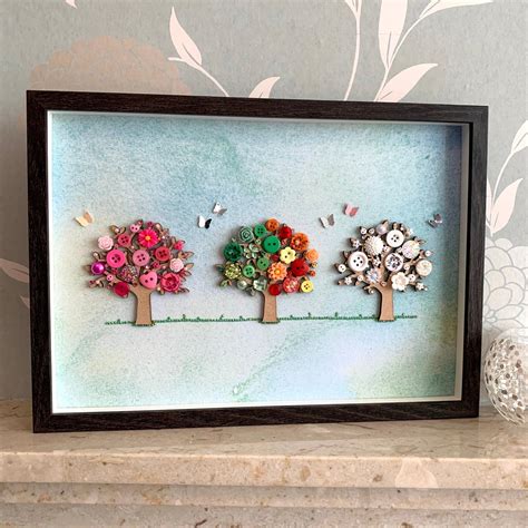 The Season Trees Button Art Unique Tree Art Colourful Wall Etsy In