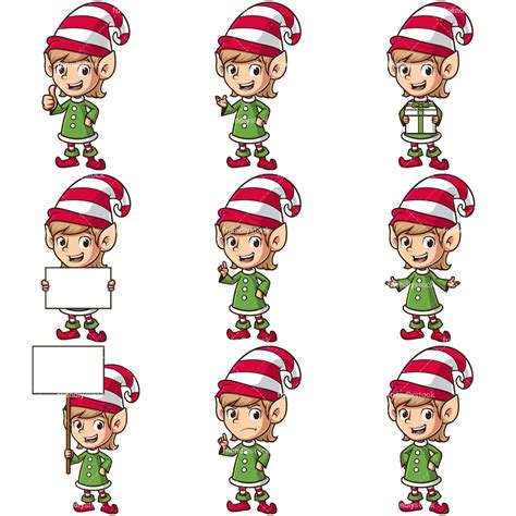 Female Christmas Elf Cartoon Vector Clipart FriendlyStock