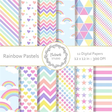 Rainbow Digital Paper Rainbow Clipart Scrapbook Paper Etsy