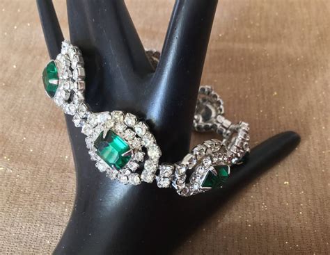 Kramer Of New York 1950s Clear And Emerald Signed Rhinestones Etsy