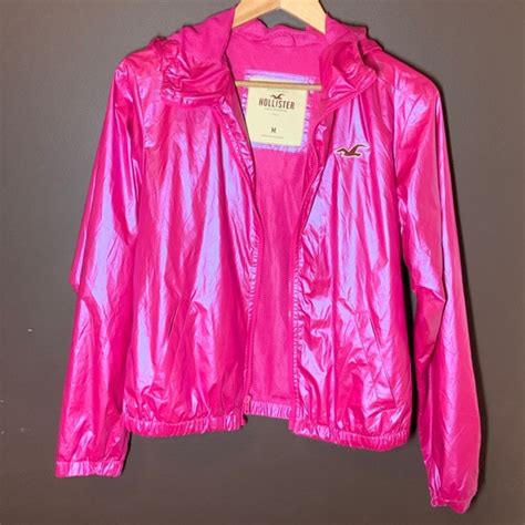 Hollister Jackets And Coats Rain Jacket Shiny Pink With A Hood Poshmark