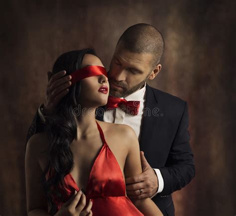Couple Love Kiss Man Kissing Sensual Woman In Blindfold