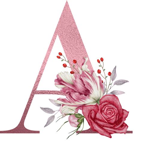 Flores De Acuarela Con Alfabeto De Oro Rosa 10250659 Png