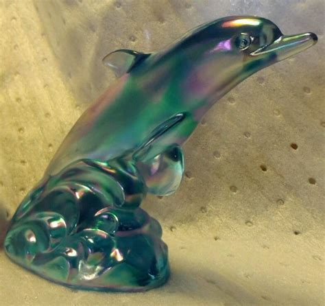 Fenton Glass Iridescent Green Carnival Glass Dolphin Fenton Glass