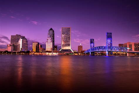 Jacksonville Florida Skyline At Night By Paul Giamou