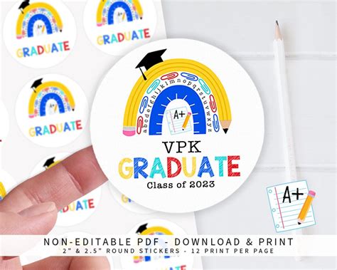 Printable Vpk Graduation Sticker Graduation Favor Tags Vpk Etsy