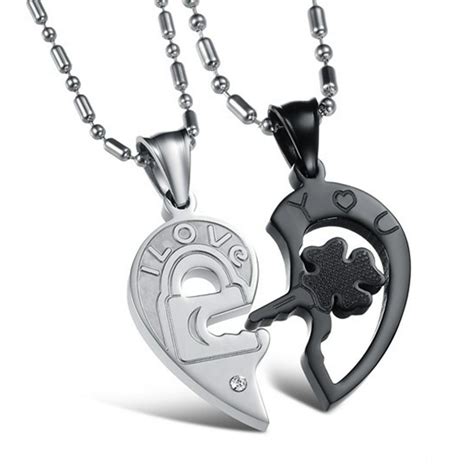 One Pair Hollow Out Stainless Steel Couples Pendant I Love You Heart Shape Key And Lock Lovers
