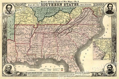 1860s Map Of The Southern States Civil War Era Map Poster 16x24 Ebay