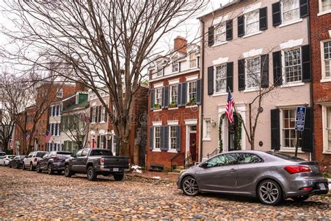 Old Town Alexandria Virginia With Historic Homes And Cobblestone