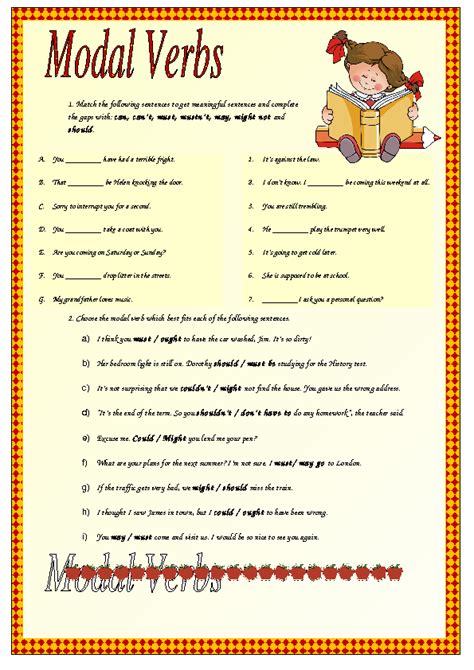 The following words are modal verbs: Modal Verbs Intermediate Worksheet