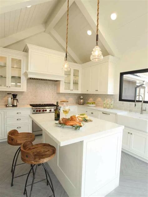 In my house this would be a do a white ceiling and paint the beams the same green as your cabinets? Small small kitchen with vaulted ceiling kitchens with ...