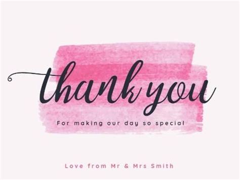 A Creative Wedding Thank You Card With Pink Paint On A Light Pink
