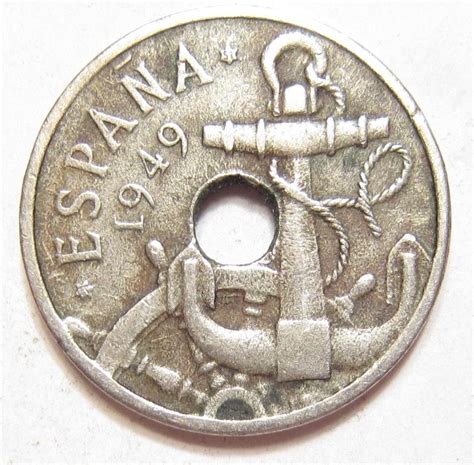 1949 50 Centimos Coin Spain Very Rare Key E51 Type Variety 5000