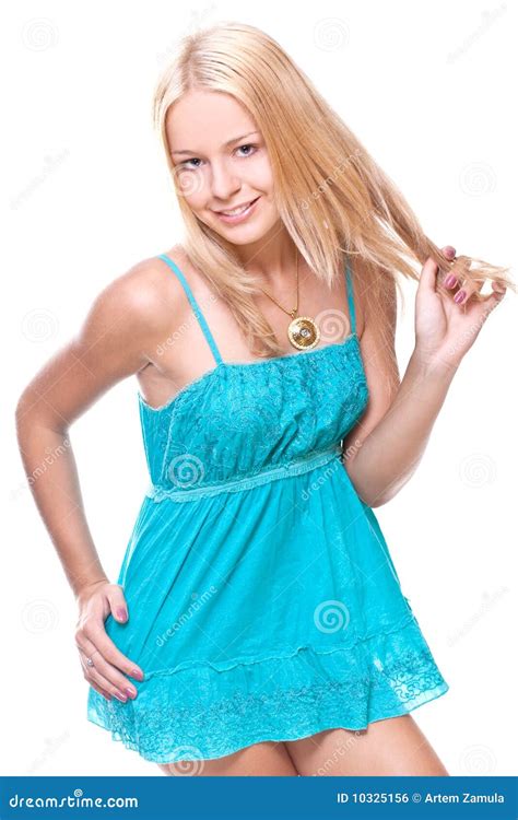 Beautiful Women In A Blue Dress Stock Photo Image Of Lips Isolated