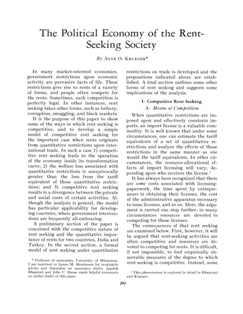 The Political Economy Of The Rent Seeking Society