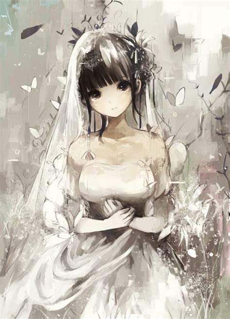 Black Hair Anime Girl Wedding Dress