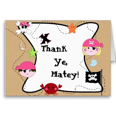 Krw Cute Pink Pirate Thank You Card Pirate Birthday Birthday Party