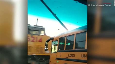 School Bus Nearly Collides With Speeding Freight Train Cnn Video