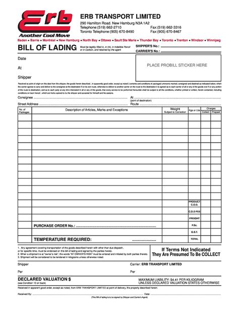 40 Free Bill Of Lading Forms And Templates Template Lab