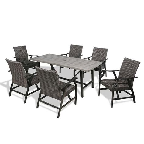 Ulax Furniture 7 Piece Metal Outdoor Dining Set With Wicker Rocking