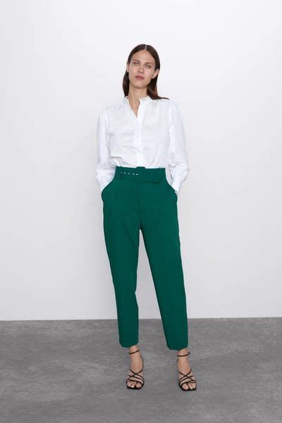 Pin By Sónia Marques On Lookdodia Belted Pants Belted Pants Outfit Green Pants Outfit