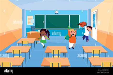Happy Little Girls In Classroom Stock Vector Images Alamy