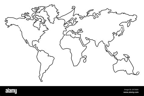 Linear Drawing Of World Map Image Of World Map Vector Illustration