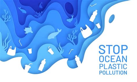 Papierkunst Der Meeresverschmutzung Poster Plastikmüll Flasche Und