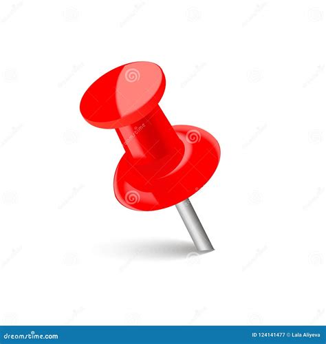 Realistic Red Push Pin With Soft Shadow Vector Stock Vector