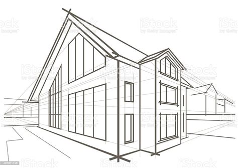 Linear Architectural Sketch Detached House Stock Illustration