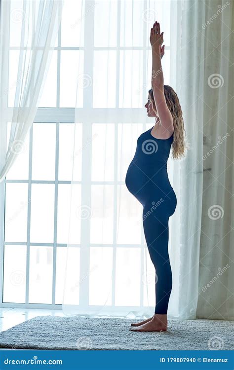 Yoga Pregnant Woman Practicing Yoga Meditation In Home Health