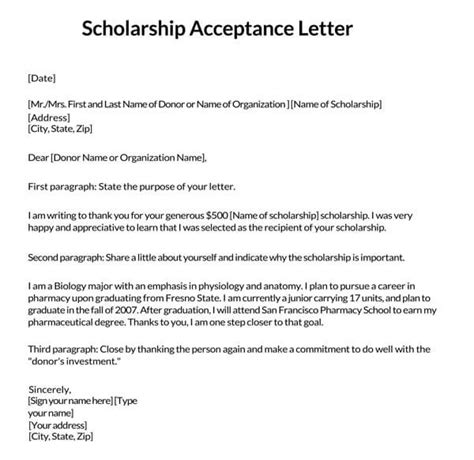 Scholarship Acceptance Letter With Samples Word Layouts