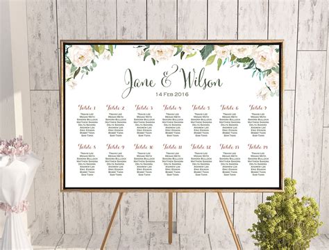 The average wedding now has 136 guests, down from 149 in 2009, said rebecca dolgin, editor in chief of the knot. Wedding Seating Chart White Ivory Flower Printable Custom ...