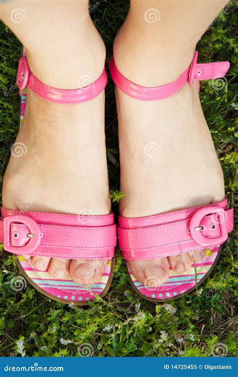 Female Feet In Pink Sandals Stock Image Image Of Adult Fashion 14725455