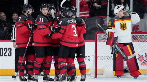 bedard records seven points as canada earns dominant win over germany